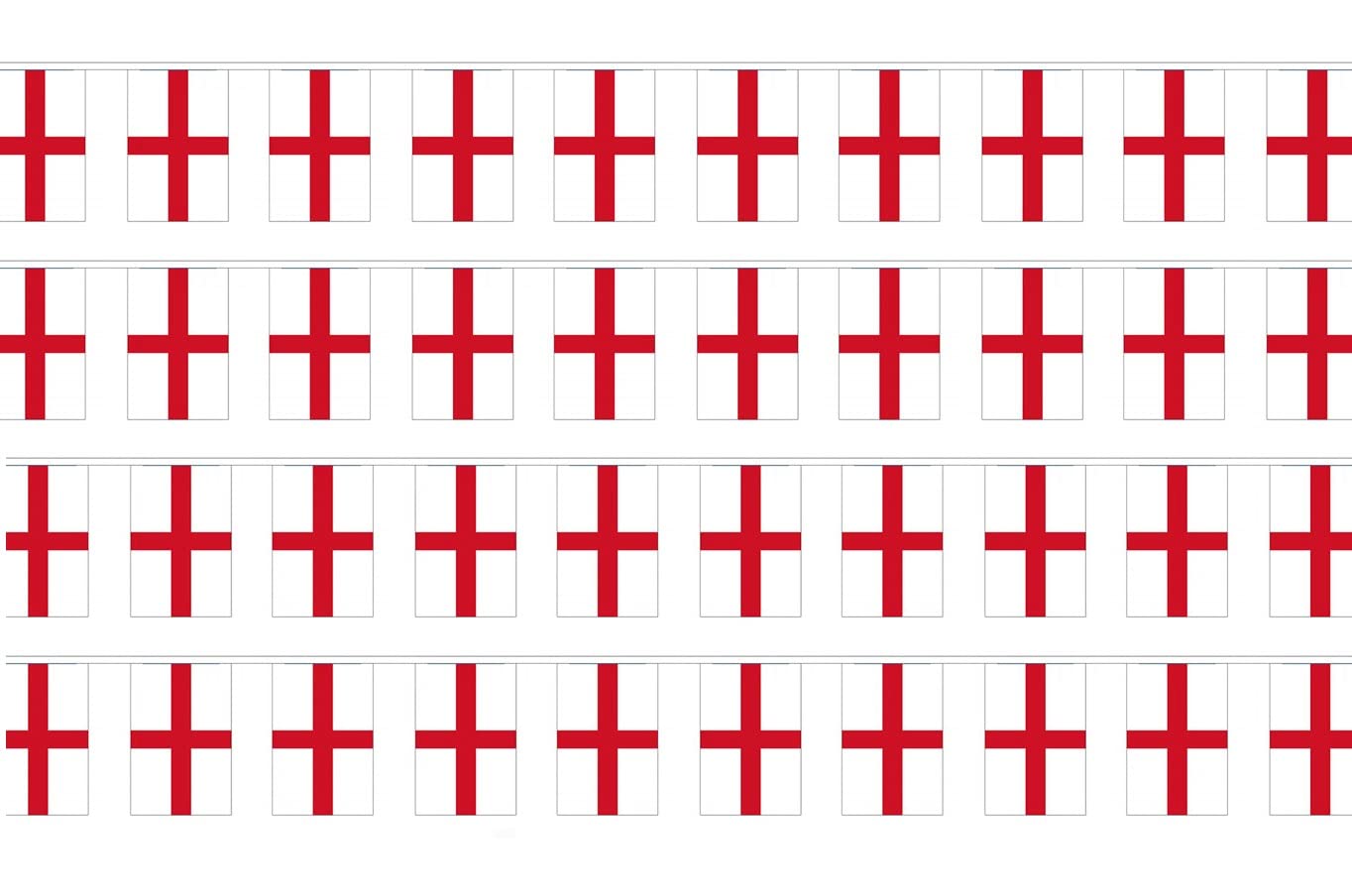 10m / 33ft St George’s Cross Bellingham England Bunting 25 Polyester Flags All Weather Team England Supporters for Sport Events National Festivals Home Celebrations Street Parties (4 Pack)