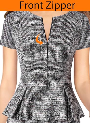 Image of VFSHOW Womens Work Business Office Front Zipper Peplum Bodycon Dresses Elegant Short Sleeve Slim Church Pencil Sheath Dress