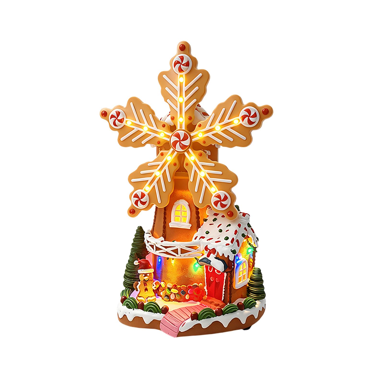 PANGBOER Decoración navideña de Candy House con diseño de Molino de Iluminado, decoración de navideña para repisa, Escritorio, Estante y Centro de de Fiesta Decoración Festiva con diseño de de