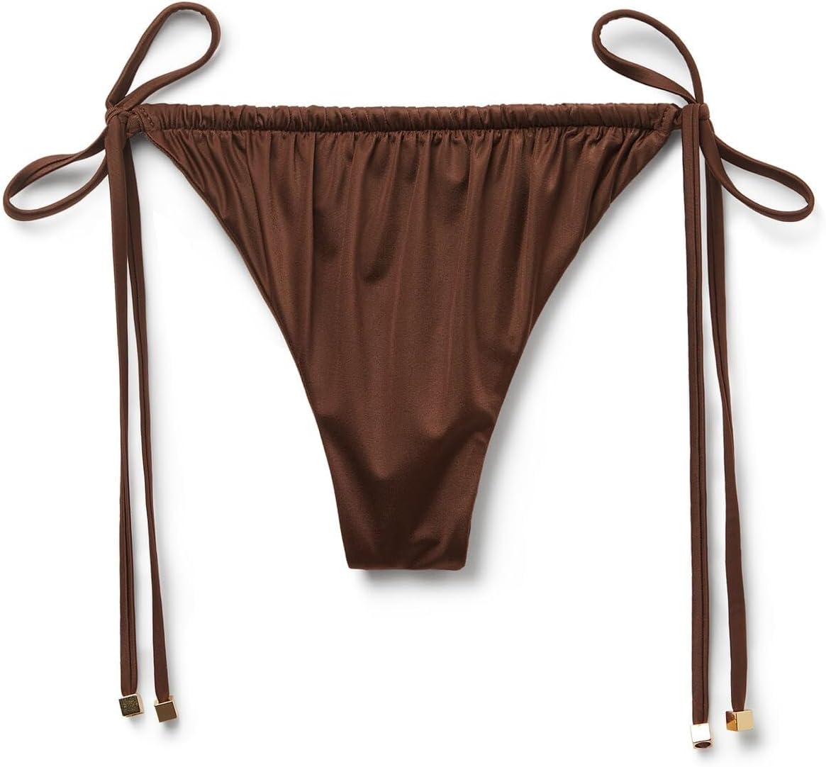 CALZEDONIA Woman's Thong Swimsuit Bottoms Shiny Satin