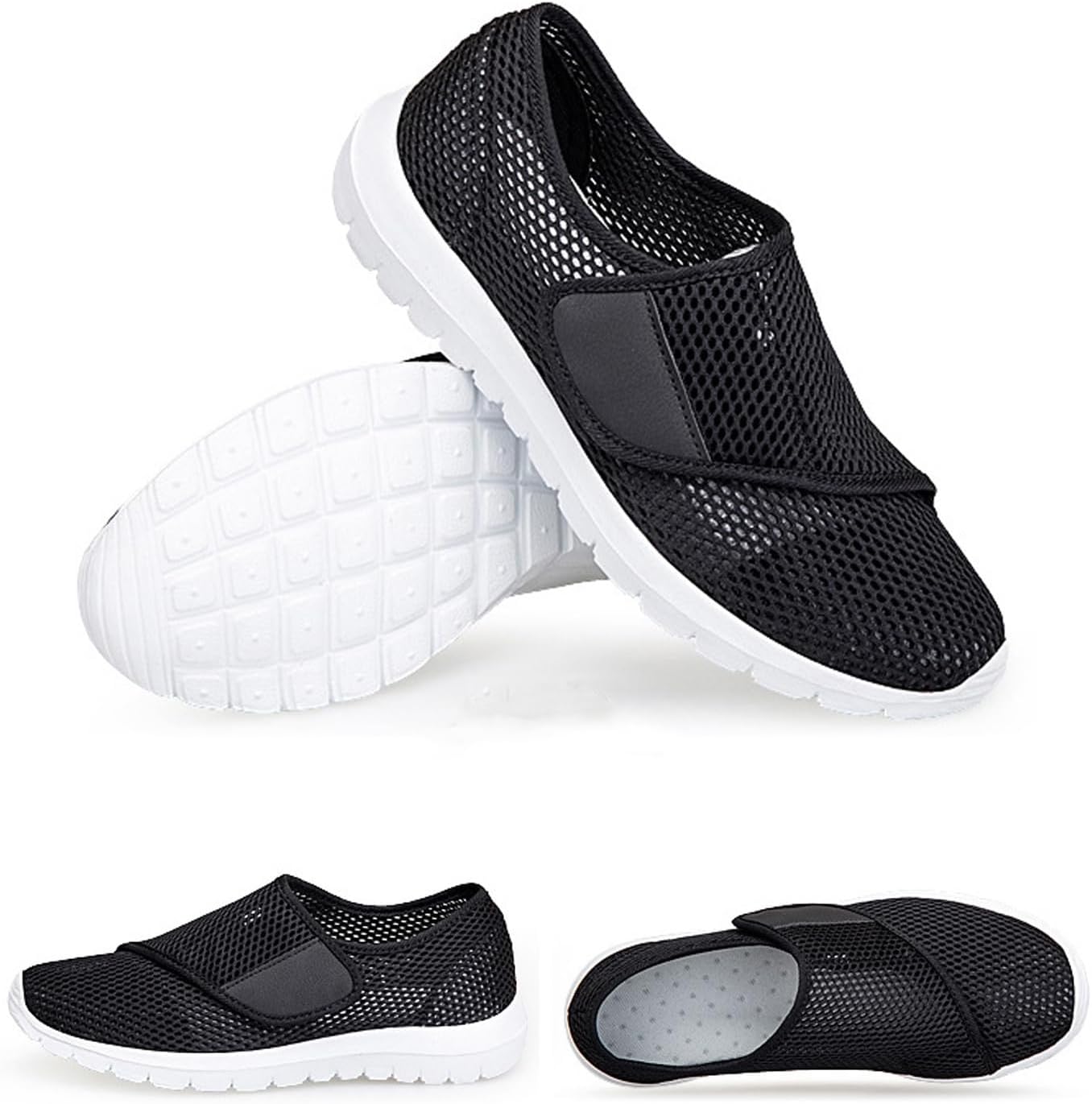 HUSTA Diabetic Shoes for Men Women,Lightweight Diabetic Sandals Men Extra Wide Fit,Adjustable Unisex Walking Shoes for Elderly Outdoor Swollen Feet Edema Thumb Valgus(Size:41EU,Color:Black)