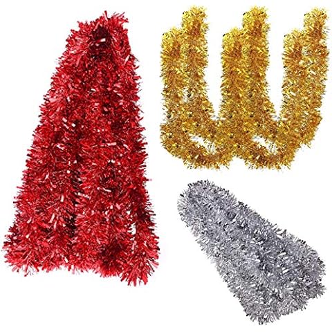 Xiuyer 30M Weihnachten Lametta Girlande Metallisch Lametta Silber Rot Gold Glänzend Hängende Dekoration Cover