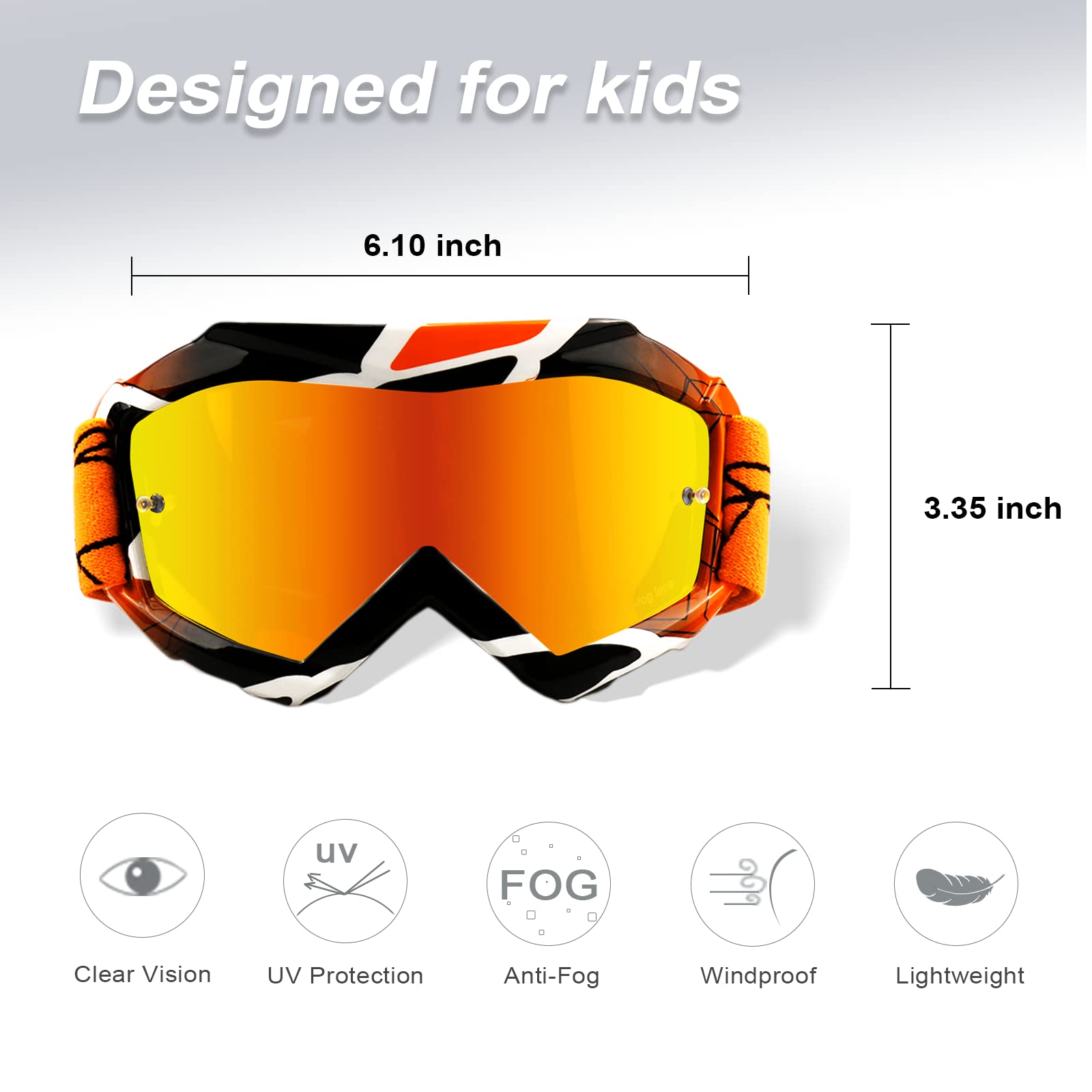 Occhiali da moto per bambini, occhiali motocross bambino, occhiali da corsa fuoristrada per ragazzi, per bambini e bambine dai 3 ai 12 anni NK-1018