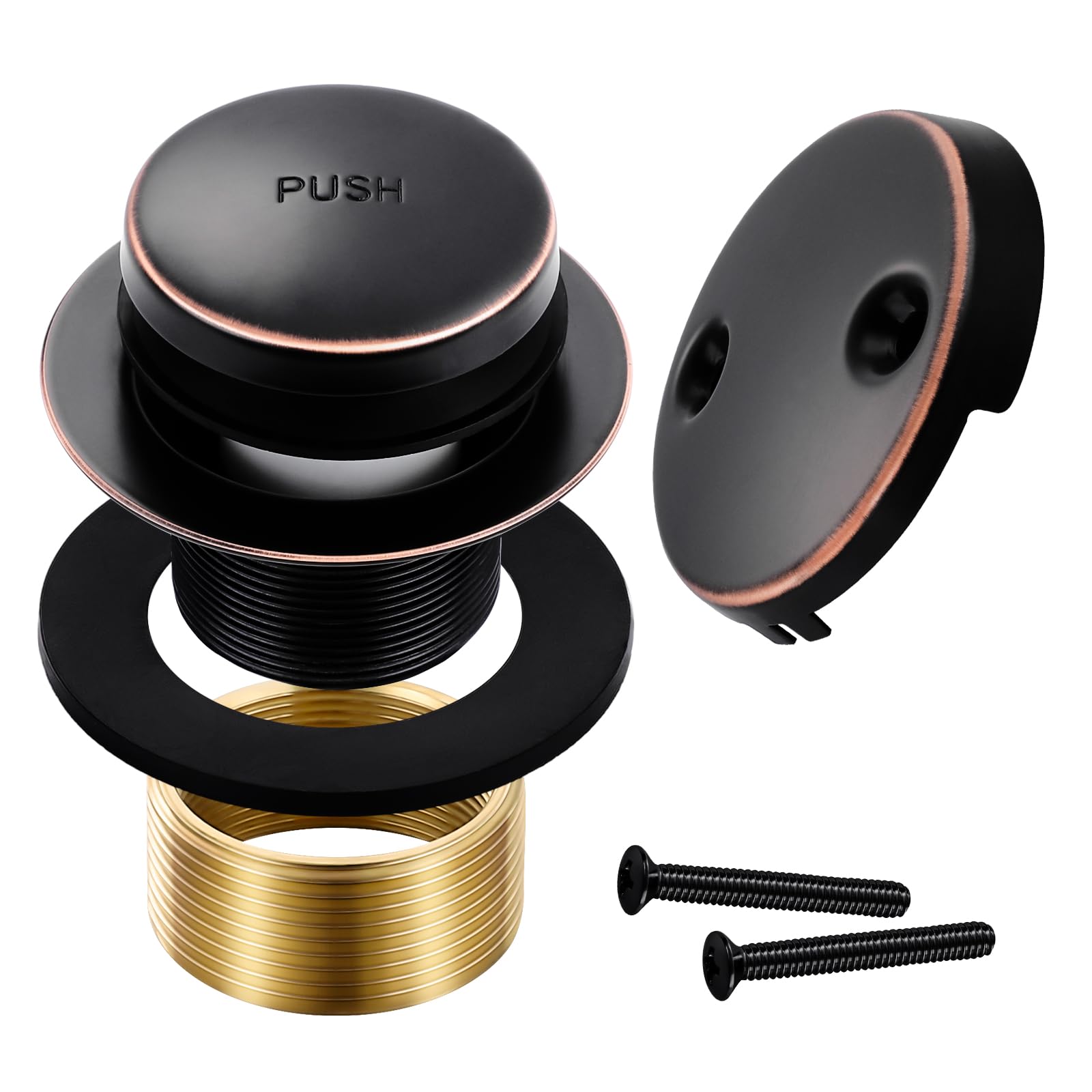Kit de drenaje de bañera de bronce aceitado con placa frontal de desbordamiento de dos agujeros | Kit de repuesto para desagüe de bañera, montaje de conversión universal con roscas finas y gruesas, accesorios de baño