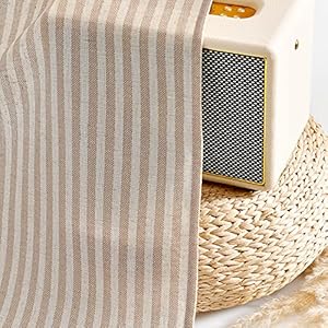 Vangao stripe farmhouse kitchen curtains 36 inch length linen blend cafe curtains tickingstripe tier drapes pinstripe semi sheer small window treatments rod pocket 2 panels taupe on beige  urban country home decor