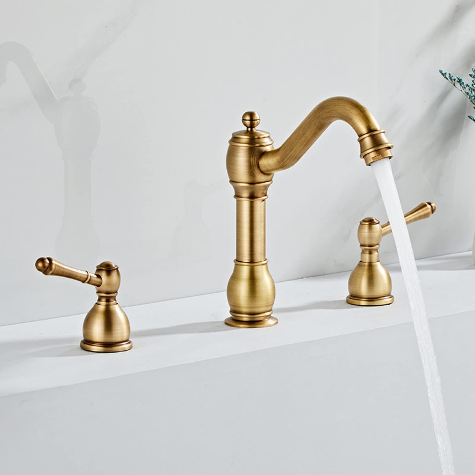 Rubinetto del bacino Ottone Bronzo Antico Rubinetto del Bagno Nero Rubinetto Del Lavello 3 Fori Doppia Maniglia Caldo Freddo Rubinetto Acqua (Bronzo Antico)