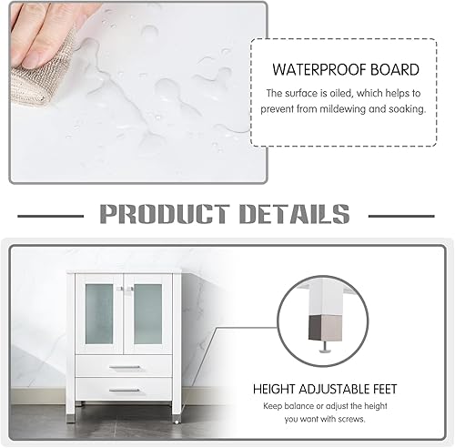 Miniatura 5 de LUCKWIND Mueble de baño de 24 pulgadas con fregadero, serie elegante con construcción de madera maciza y marco pintado, gabinete de almacenamiento