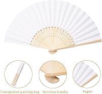 Vista 2 de 50pcs White Paper Hand Fan Bamboo Folding,Handheld Paper Folded for Wedding Party and Home Decoration