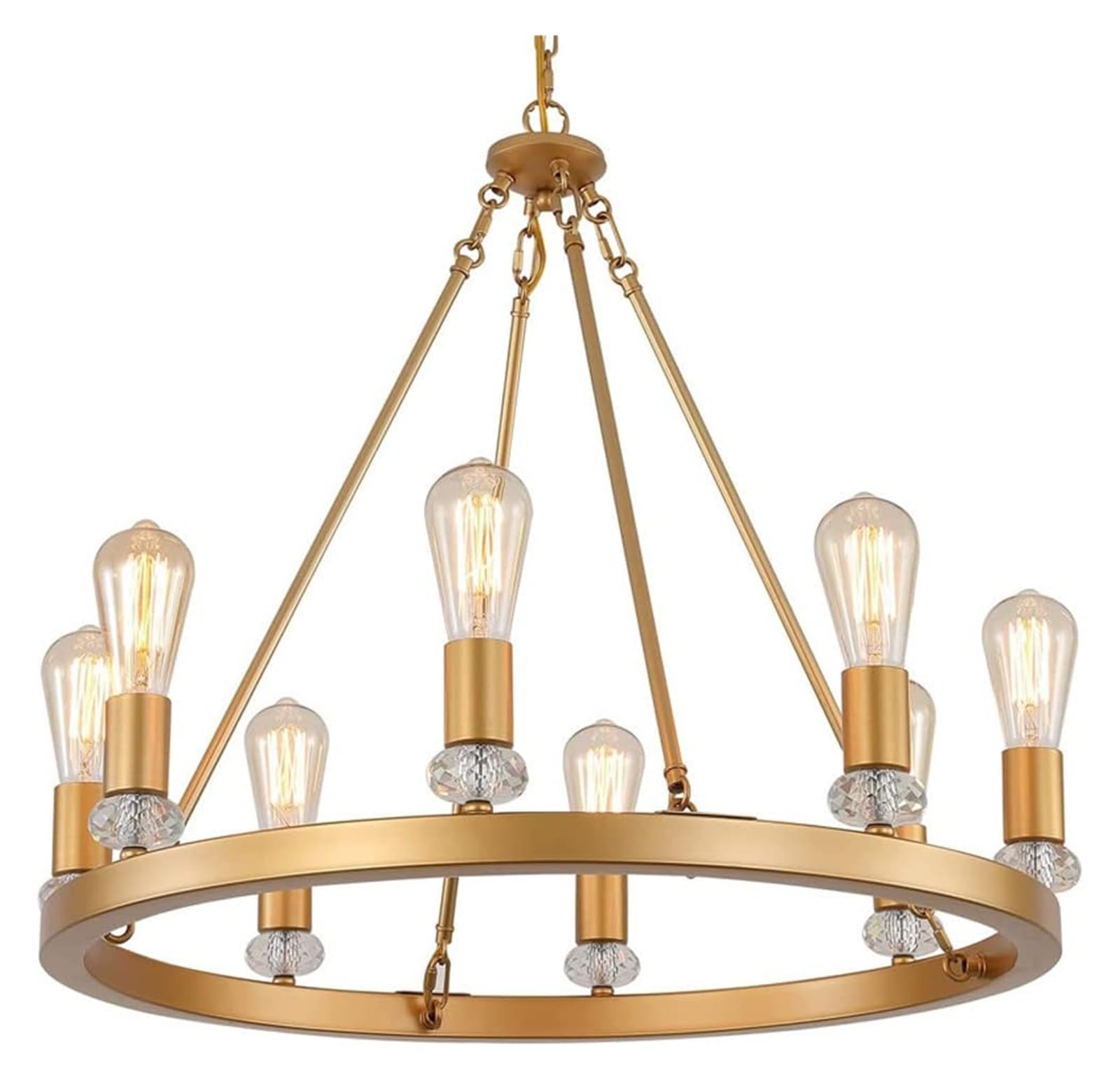 Lustre de luxe doré à 8 lumières avec chaîne réglable pour salon