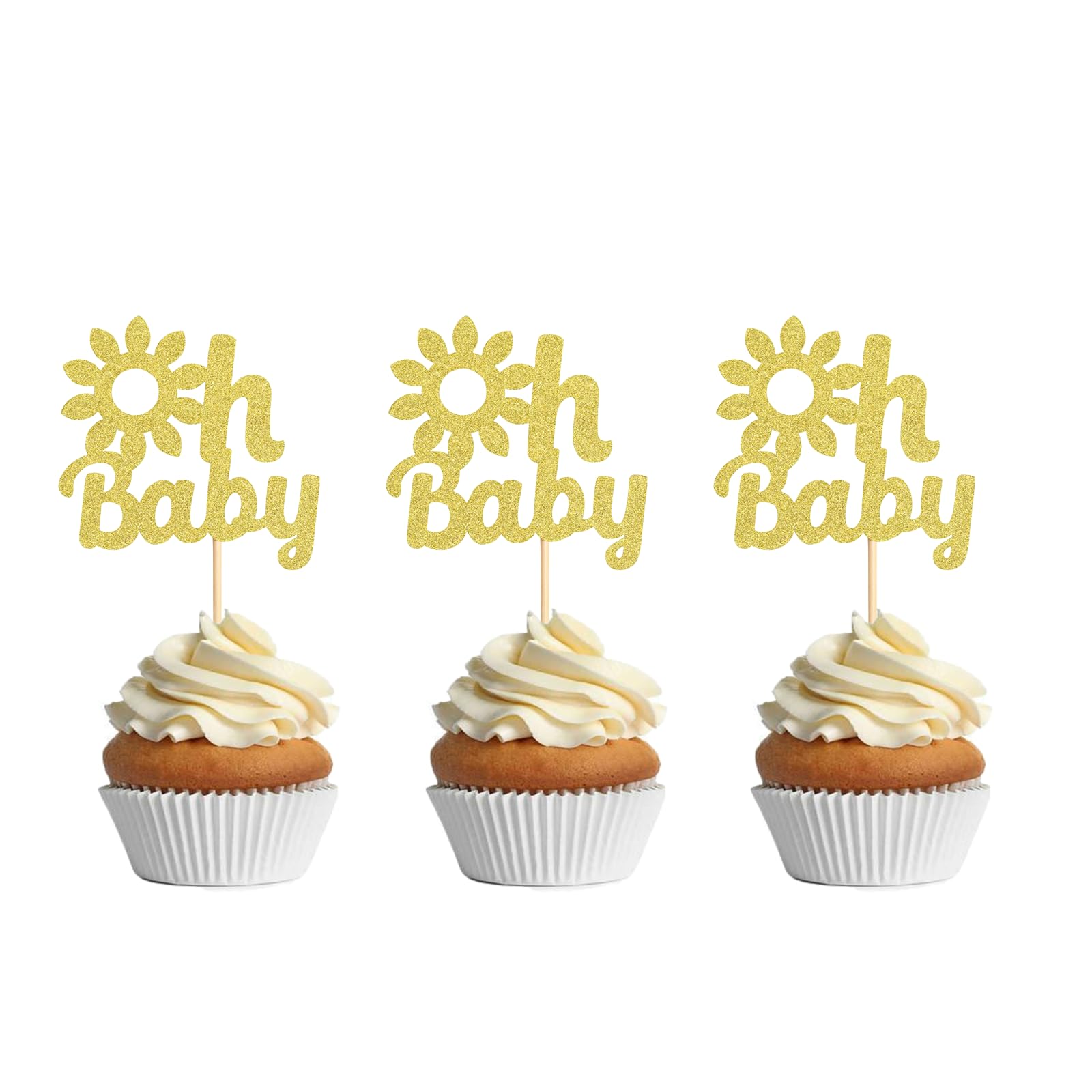 24Pcs Oh Baby Cupcake Toppers Glitter Sunshine Oh Baby Cake Toppers Decorations for Kids Birthday Party Baby Shower Gender Reveal Party Supplies