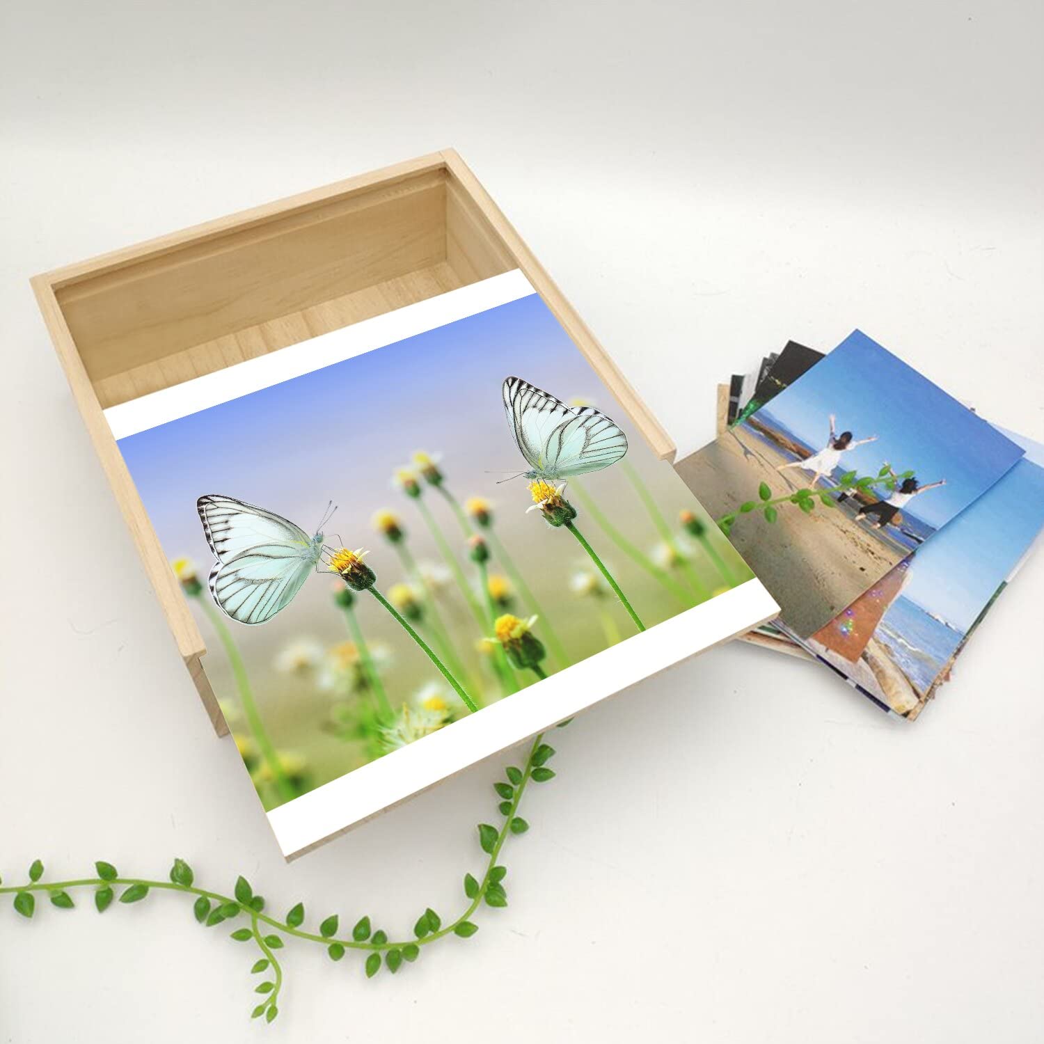 Scatola Portagioie In Legno Vintage Con Farfalla Floreale - Decorazione Da Scrivania E Regalo Per Ragazze 12,7x12,7 Cm - 3