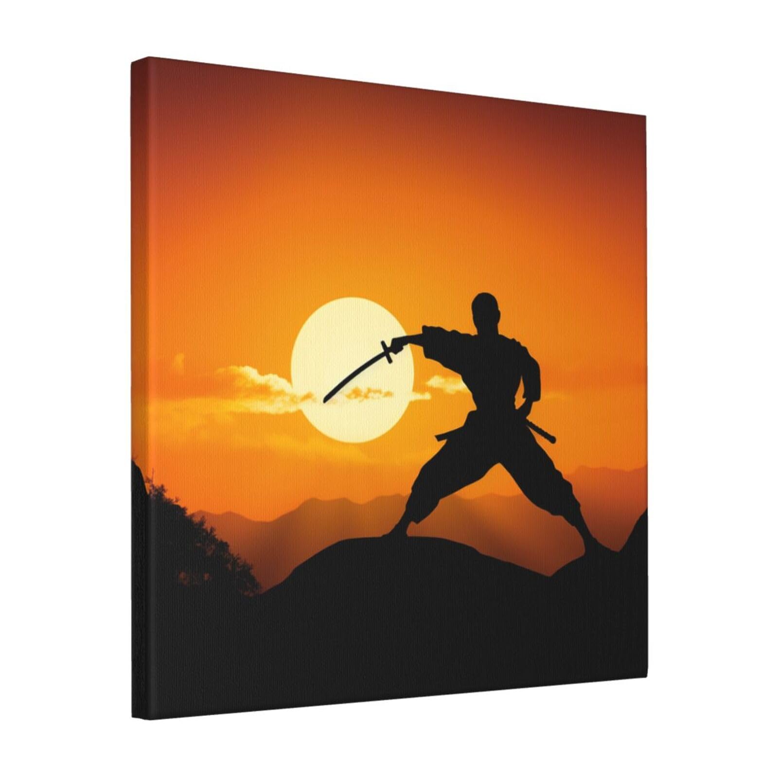 FodPand Sun Karate Silhouette Canvas Wall Art for Living Room Wall Decor 16"x16" Modern Artwork Painting Pictures Hanging Canvas Prints Aesthetic Wall Art for Bedroom Bathroom Office Wallart Decor