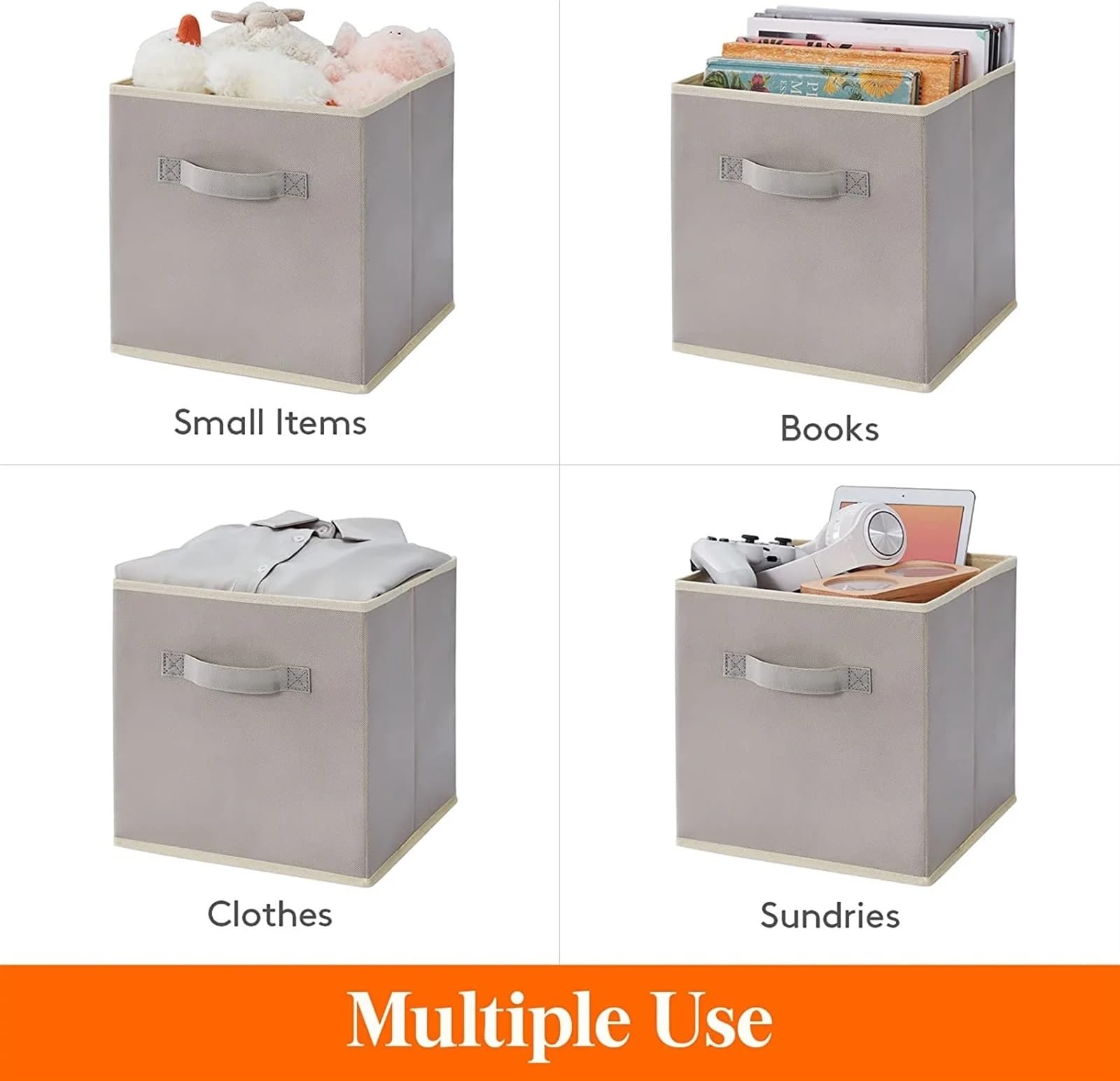 Caja de almacenamiento plegable 6 cubos de almacenamiento plegables de 11 pulgadas, contenedores de tela plegables, organizadores de almacenamiento, cestas organizadoras decorativas(Beige-medium)
