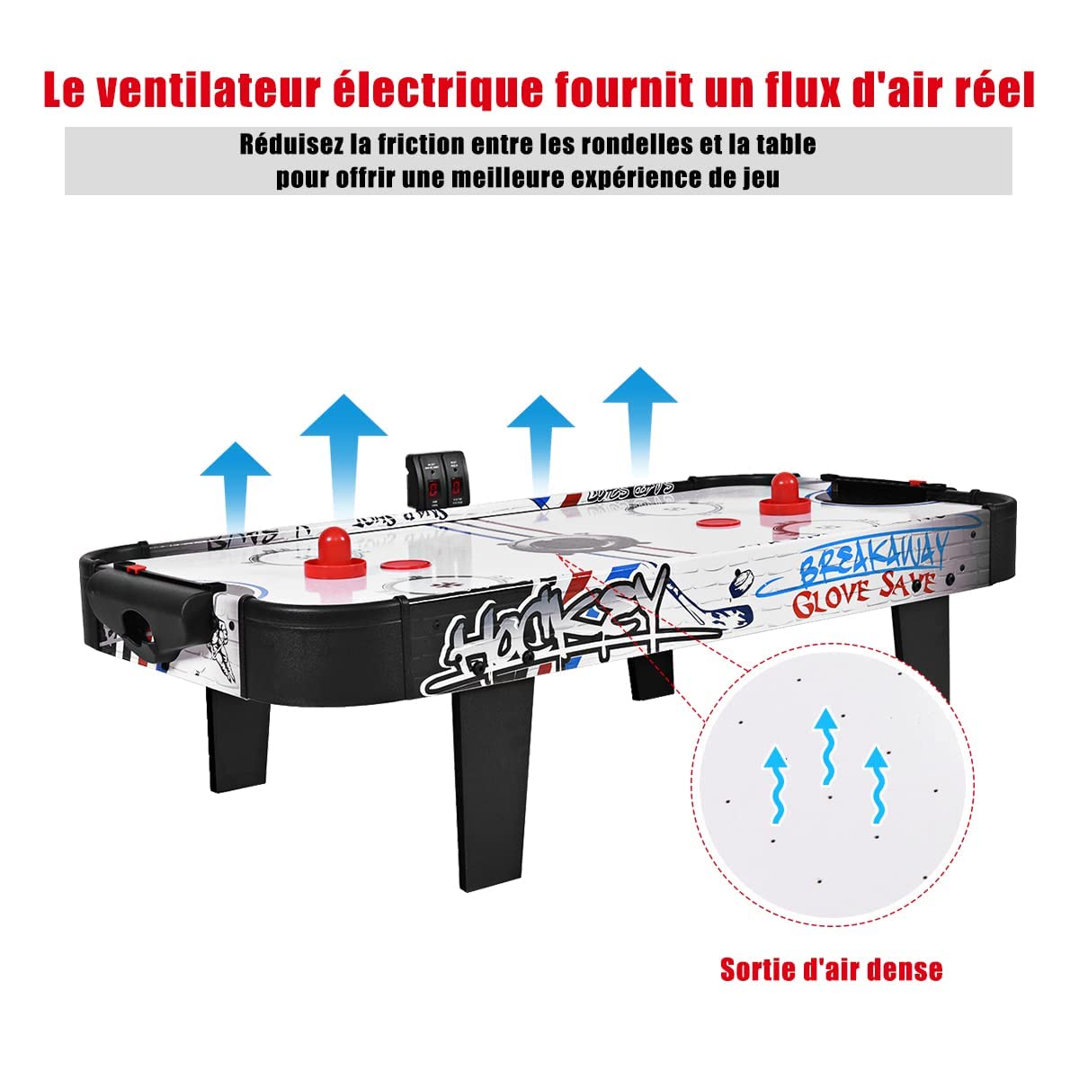 Table De Hockey Sur Air Familial - Avec Scoreboard LED - 2 Poussoirs & Palets - Repose-pieds Réglables - Pour Enfants & Adultes - 3