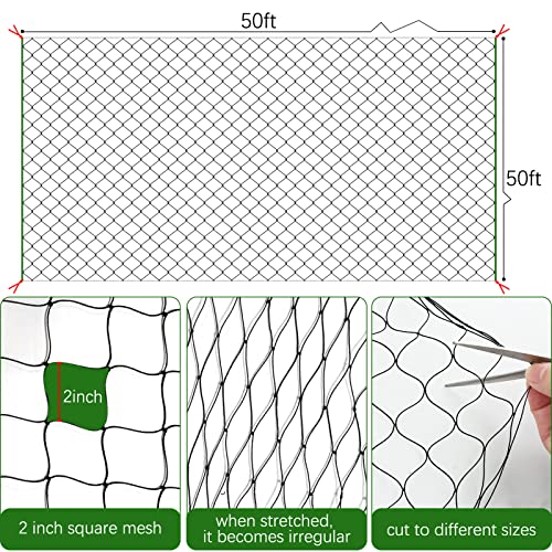 Fabulas Bird Netting Heavy Duty 50' X 50' Poultry Netting With 2" Square Mesh Net For Chicken Coop, Garden Netting Nylon For Aviary, Deer Fence, Protect Fruit Trees Plant Vegetables Against Animals #TOP4