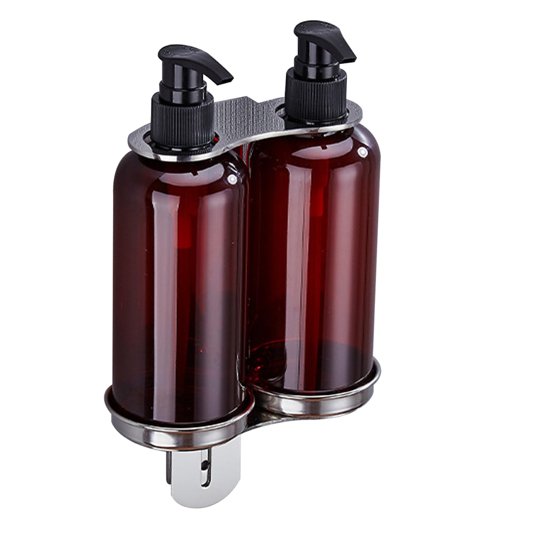 Shower Bottle Holder Wall-mounted Soap Bottle Holder for Double 300ML Dispenser Shampoo Stainless Steel Rack Silver