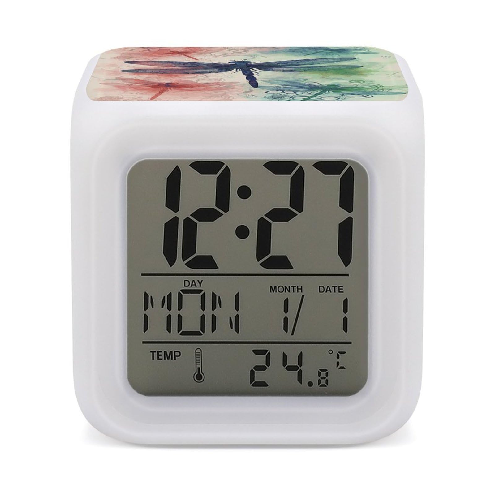 JTREHY Modern Dragonfly Alarm Clock Seven Color Night Light Digital Clock Precision Reliable Alarms Clocks for Bedroom Heavy Sleepers Adults Gift for Men and Women