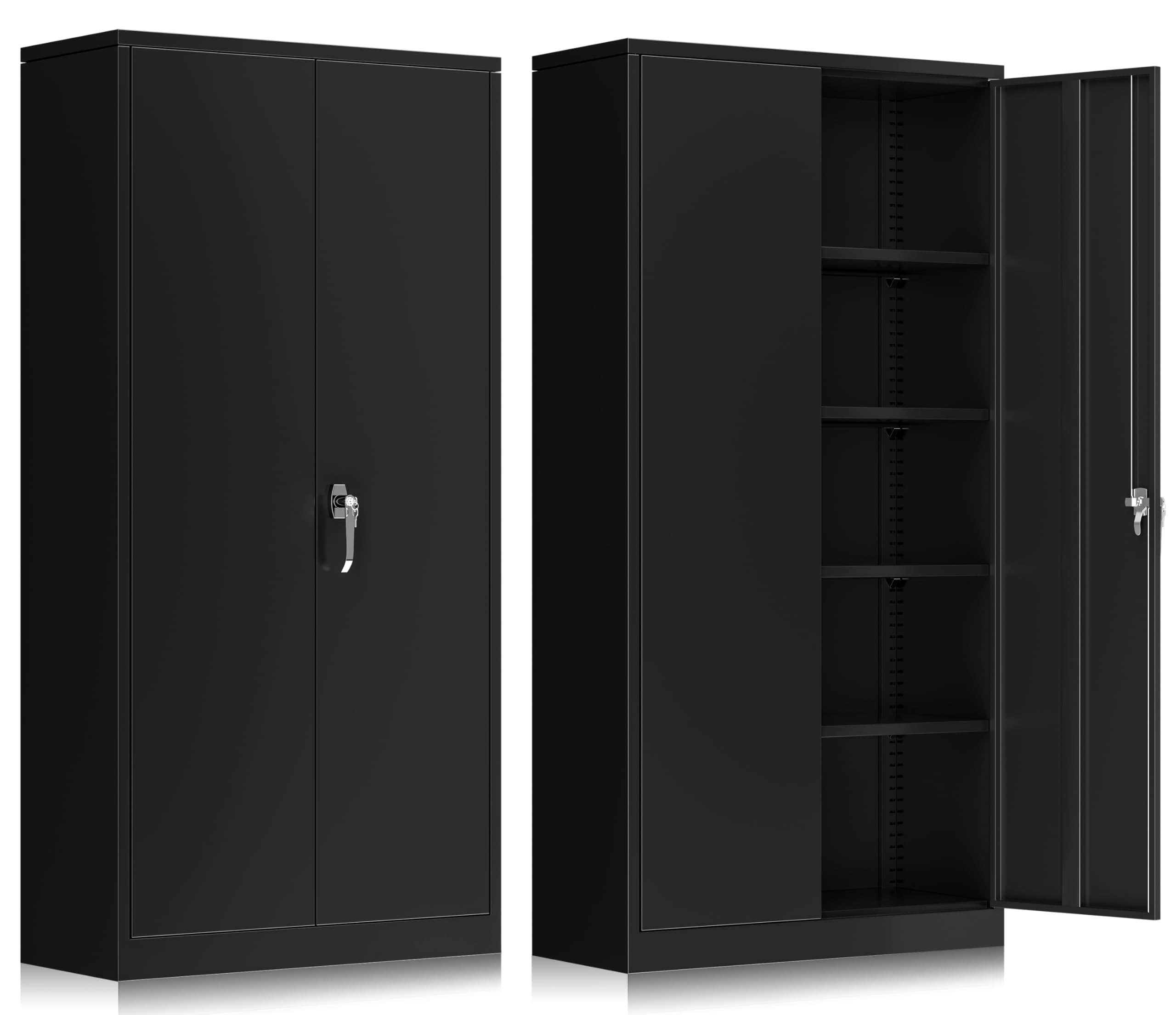 INTERGREAT 72-Inch Metal Storage Cabinet for Garage, Lockable Steel Cabinet with Doors and Adjustable Shelves, Black Locking Storage Unit for Office, Home, Gym, and School.