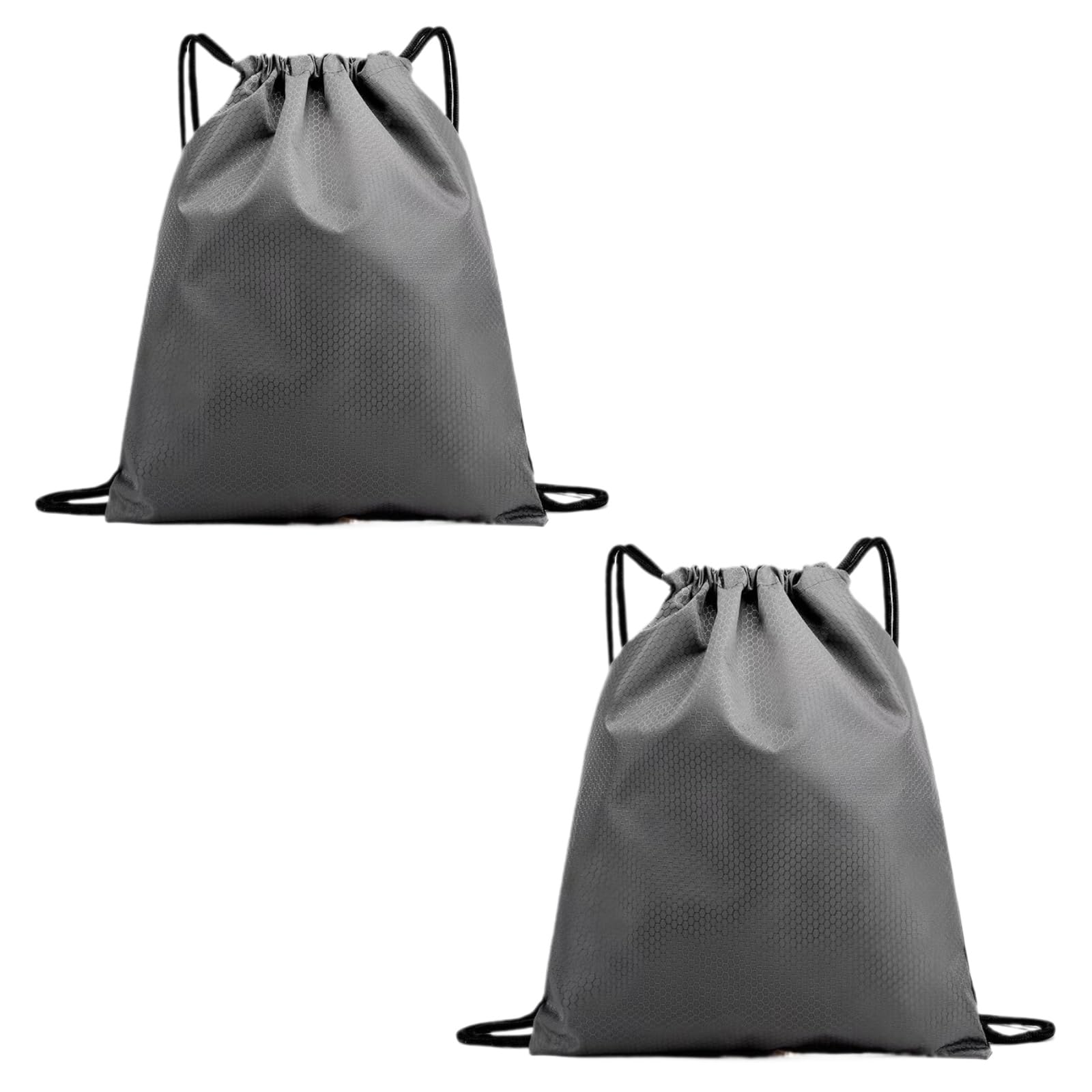 2-Pack Waterproof Drawstring Backpacks, Soccer-Texture Oxford Fabric, 16.9" × 13.8", Lightweight 0.19 lb Each, No Eyelets, Gym &amp; Marathon Gear Sacks(Gray)