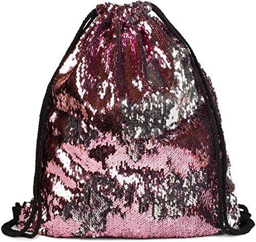styleBREAKER sac de sport hipster à paillettes, sac à dos, sac de gym, unisexe 02012210, couleur:Vieux rose/Argent