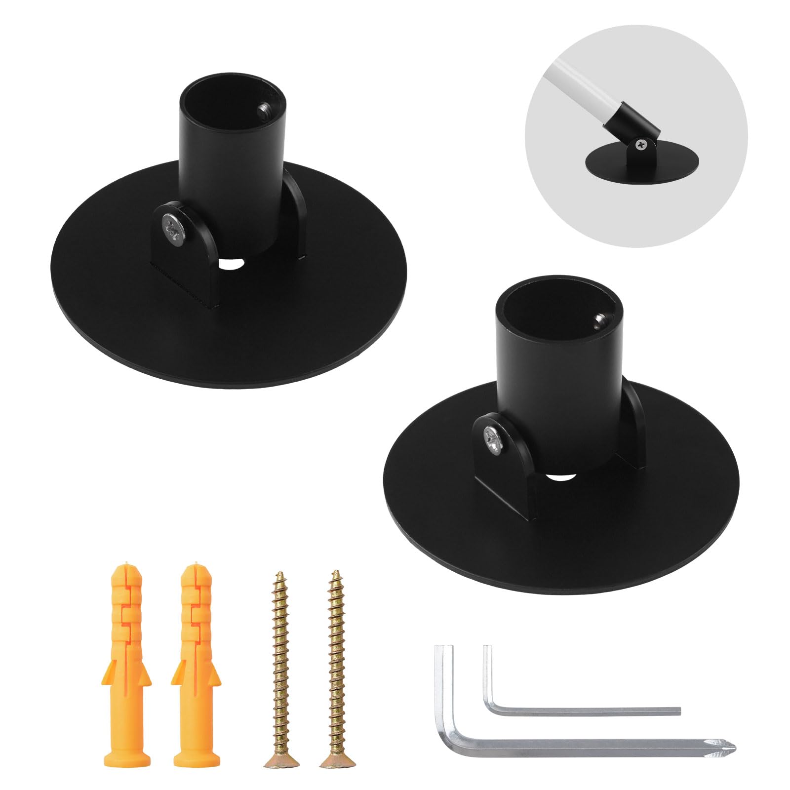 UFURMATE Adjustable Shower Curtain Rod Bracket, 2Pcs Different Sizes Titanium Steel Single Swivel Flange Heavy Duty Closet Rod Holder with Screws (Black, Inner Dia. 22mm & 26mm) — image 1