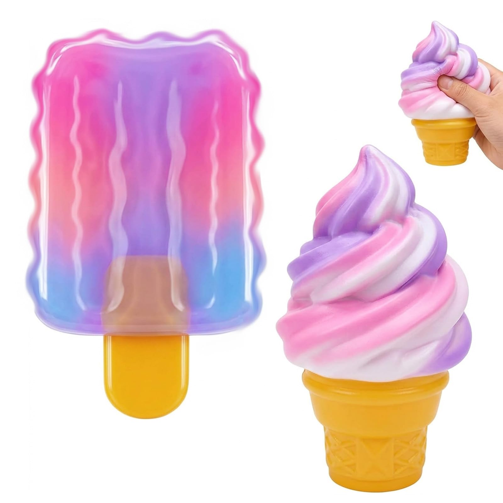 2 PCS Ice Cream Squishy Desktop Decoration, Ice Lolly Squishy Desktop Decoration, Soft Material, Realistic Design, With Smooth Surfaces and Vibrant Hue