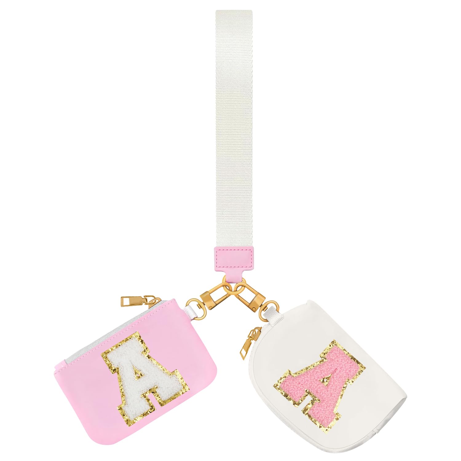 Birthday Gifts for Girls, Teen Girl Gifts Trendy Stuff,Initial Wristlet Wallets for Women, dual Pouch Wristlet Cute Stuff for Girls Women Teen Gift mini coin purse (A, Pink+Beige)