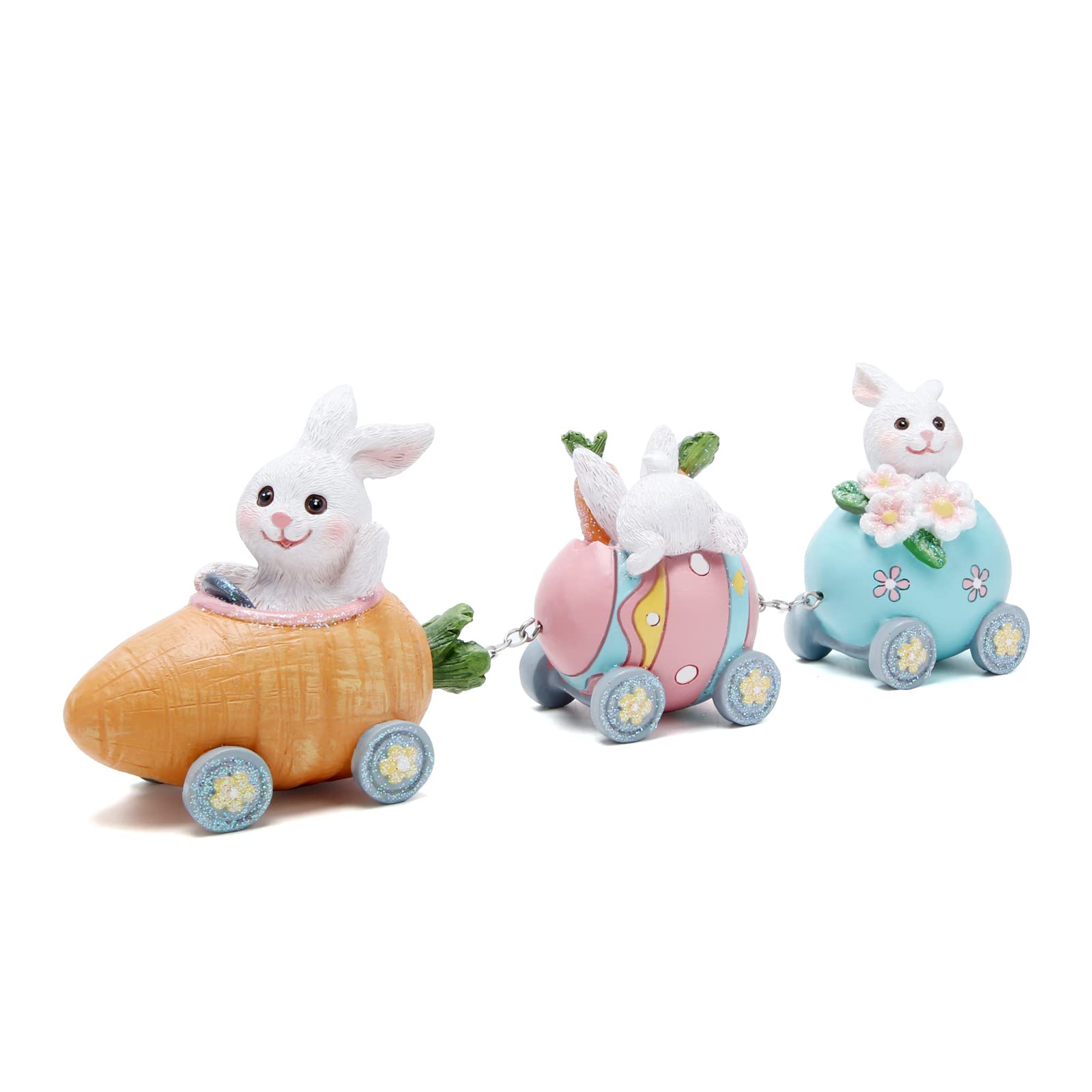 Hodao 9" Easter Day Bunny Train Decorations Easter Train Figurines Spring Bunny Decor Handmade Train Figurines for Easter Decor Gift - Easter Party Home Table top Figurines (White Bunny)