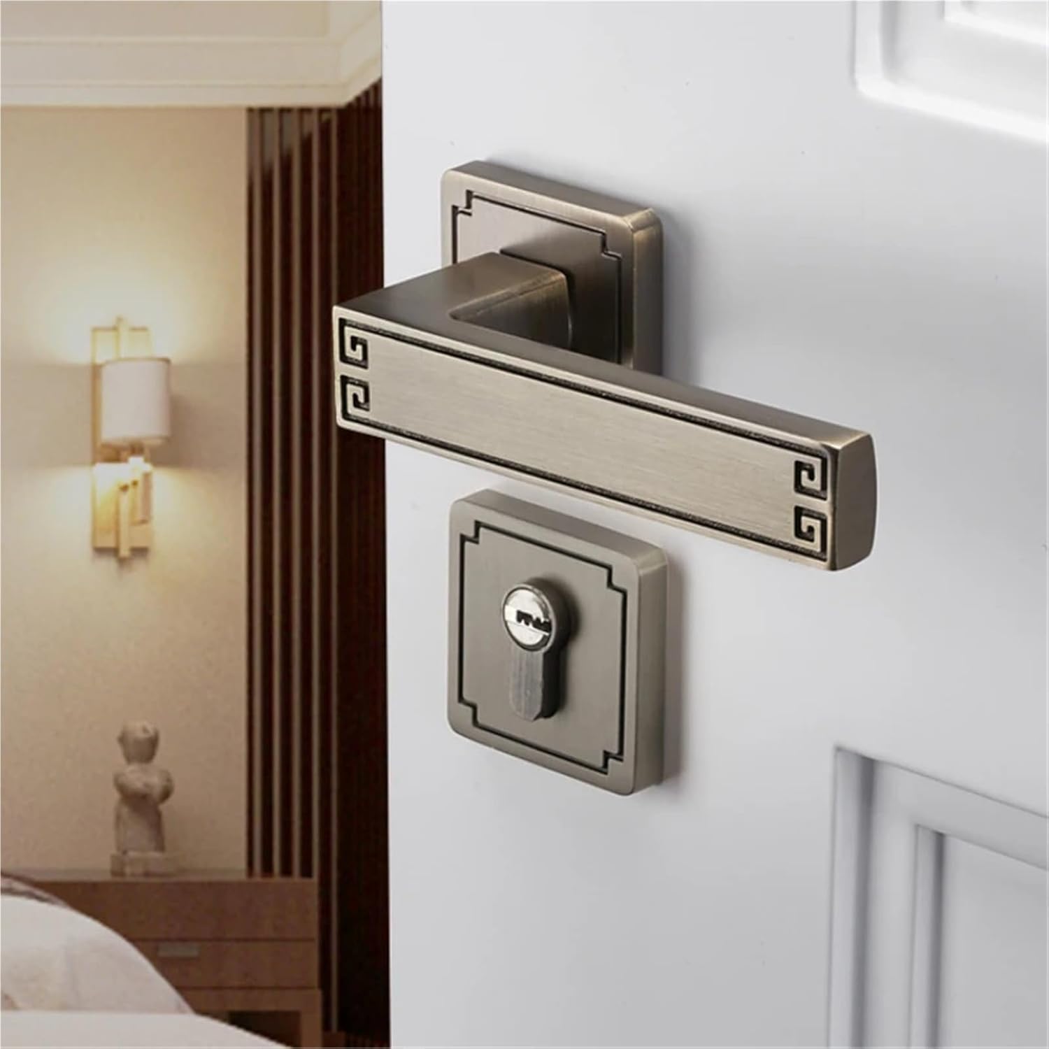Style Door Lock Wooden Handle Split Silent Interior Retro 1Pcs(A Style)