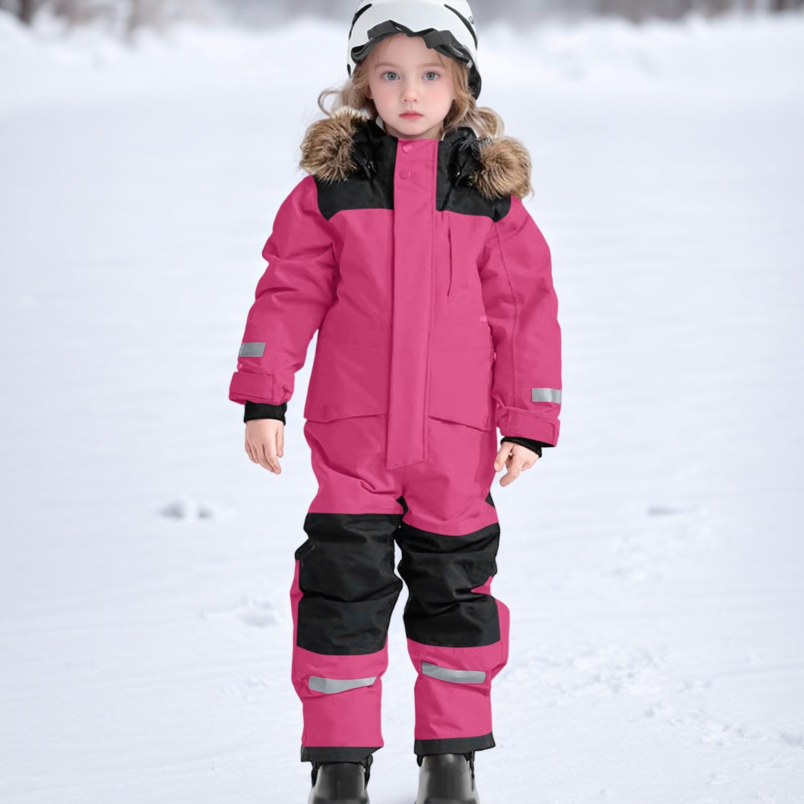 Generico Tute da Neve Bambino e Ragazzi, Tute da Sci Bambine e Ragazze, Tuta da Neve di un Pezzo Bambini Invernale Outdoor Antivento Impermeabile e Traspirante Calda Tuta con Cappuccio e