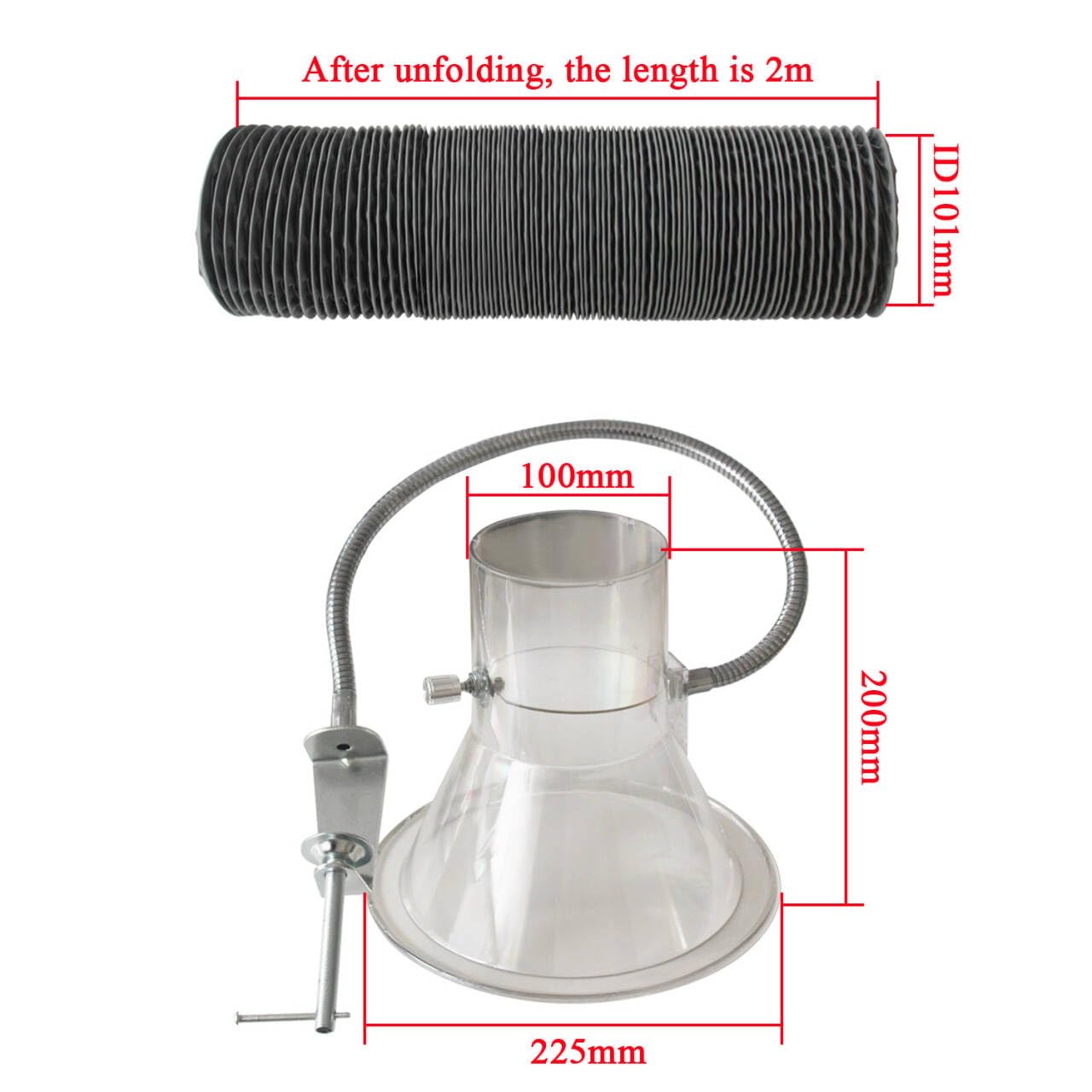 Extractor campana extractora de humos de soldadura industrial para soldadura brazo extractor laboratorio sistema de extracción de aire purificador de humo (100-230 mm con tubo de PVC de 2 m)