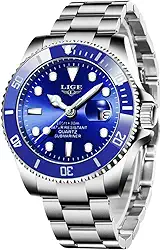 Relógios masculinos modernos de aço inoxidável para homens esportes à prova d'água relógios de luxo marca LIGE relógio de pulso casual azul relógio de data.., Azul, 8.07