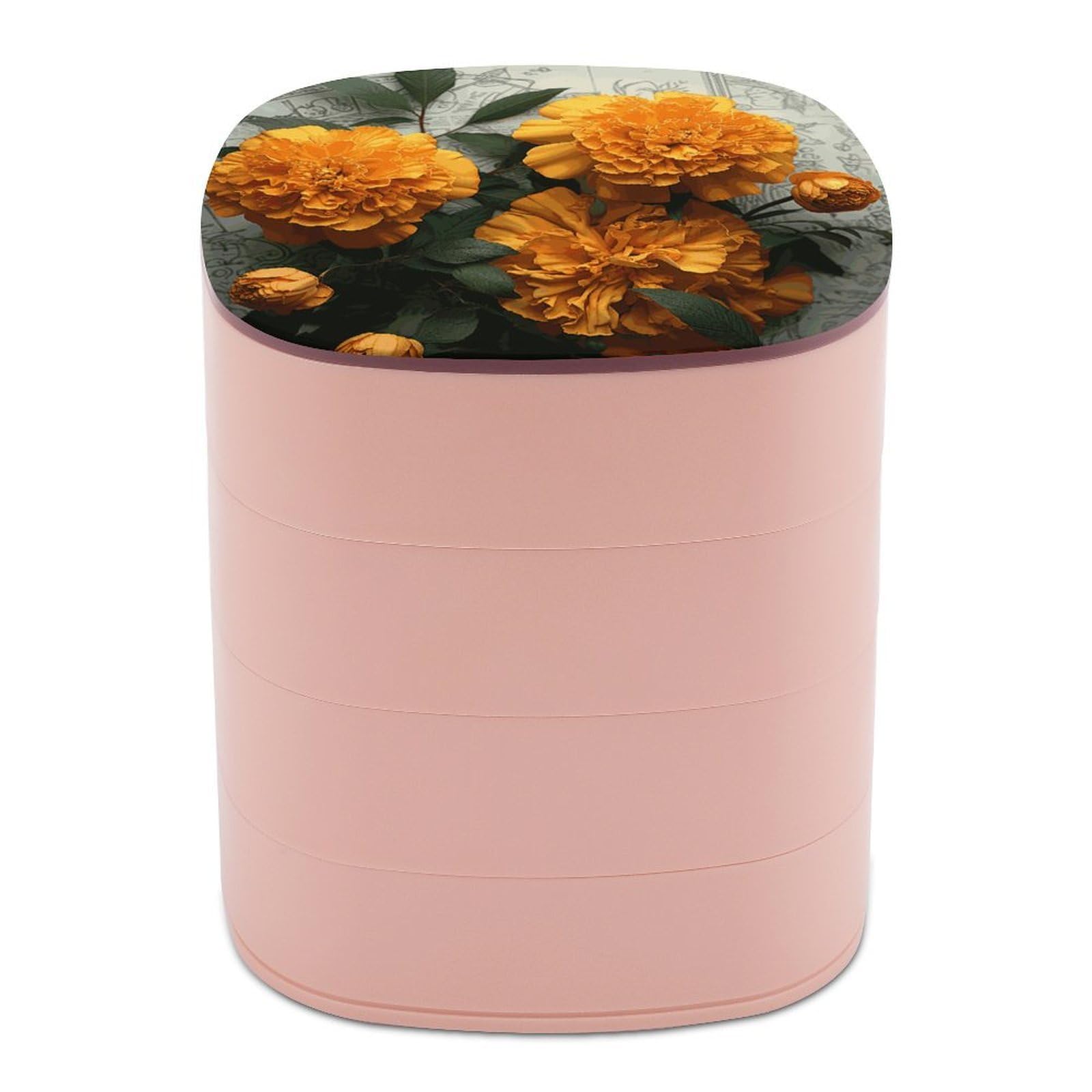 FekiLoot Marigold Jewelry Box 4-Layers Rotatable Jewelry Organizer Storage Box with Mirror Cute Travel Jewelry Case Portable Earring Holder Organizer for Ring Necklace Bracelet