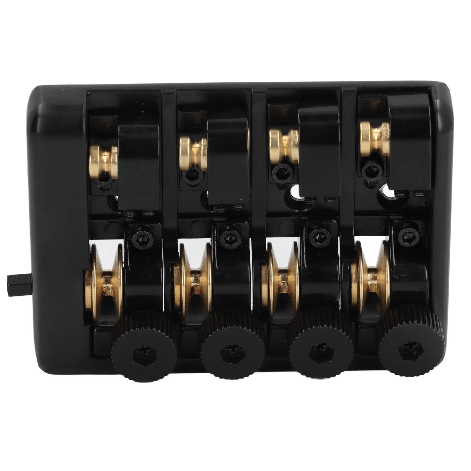 Sxhlseller Puente para bajo Eléctrico Reemplazo de Latón de Aleación de Zinc sin Cabeza de 4 Cuerdas, Rendimiento Resistente y Preciso, Confiabilidad Duradera, Músicos, 1 Puente, 1 Bloqueo de Cuerda