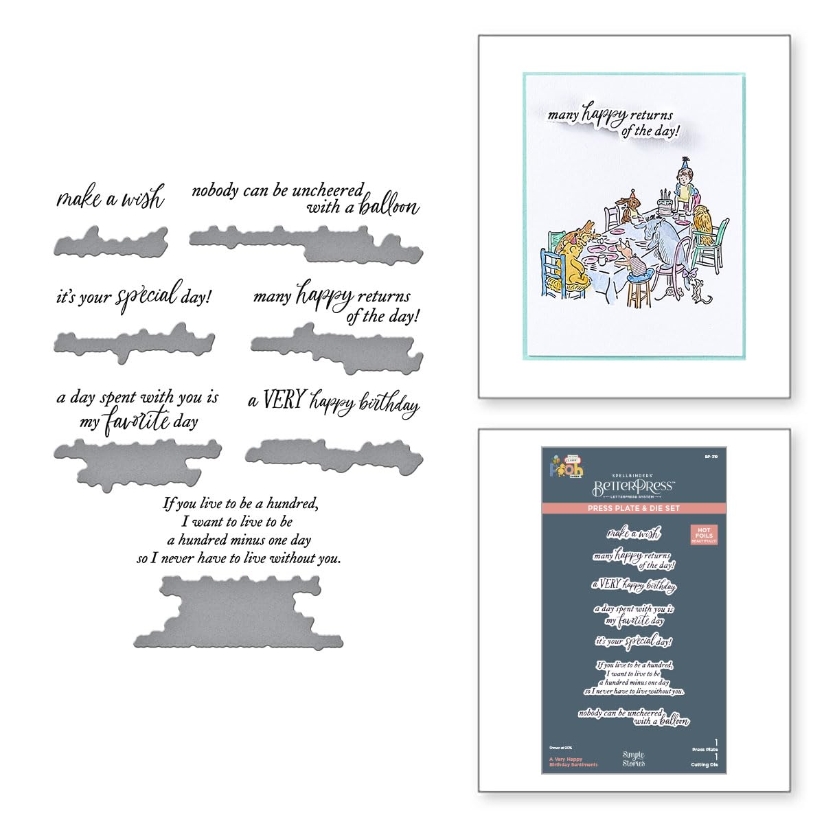 Spellbinders Metal A Very Happy Birthday Sentiments Press Plate & Die Set From The Say Cheese Classic Mouse Collection
