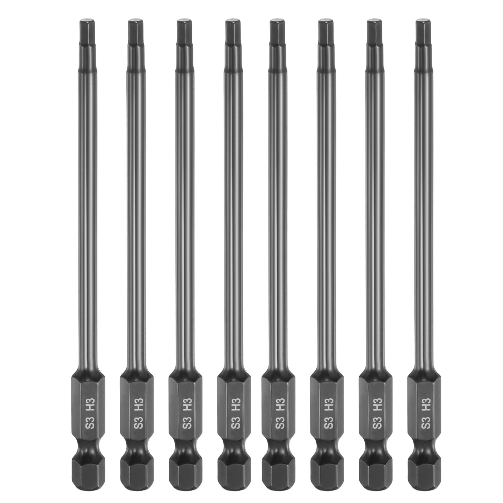 HARFINGTON 8pcs Flat Hex Head Drill Bit H3 (3mm) Magnetic Tip 1/4" Hex Shank 100mm (4") Long Mirror Polished Metric Hexagonal Screw Driver Screwdriver
