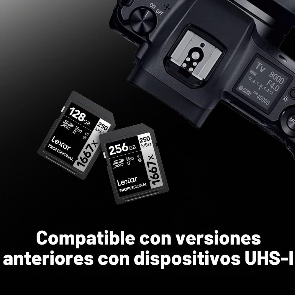 Lexar Tarjetas de memoria SDXC profesionales de 64 GB (paquete de 2) 1667x, UHS-II, C10, U3, V60, video Full-HD y 4K, hasta 250 MB/s de lectura, para fotógrafos profesionales, videógrafos, entusiastas