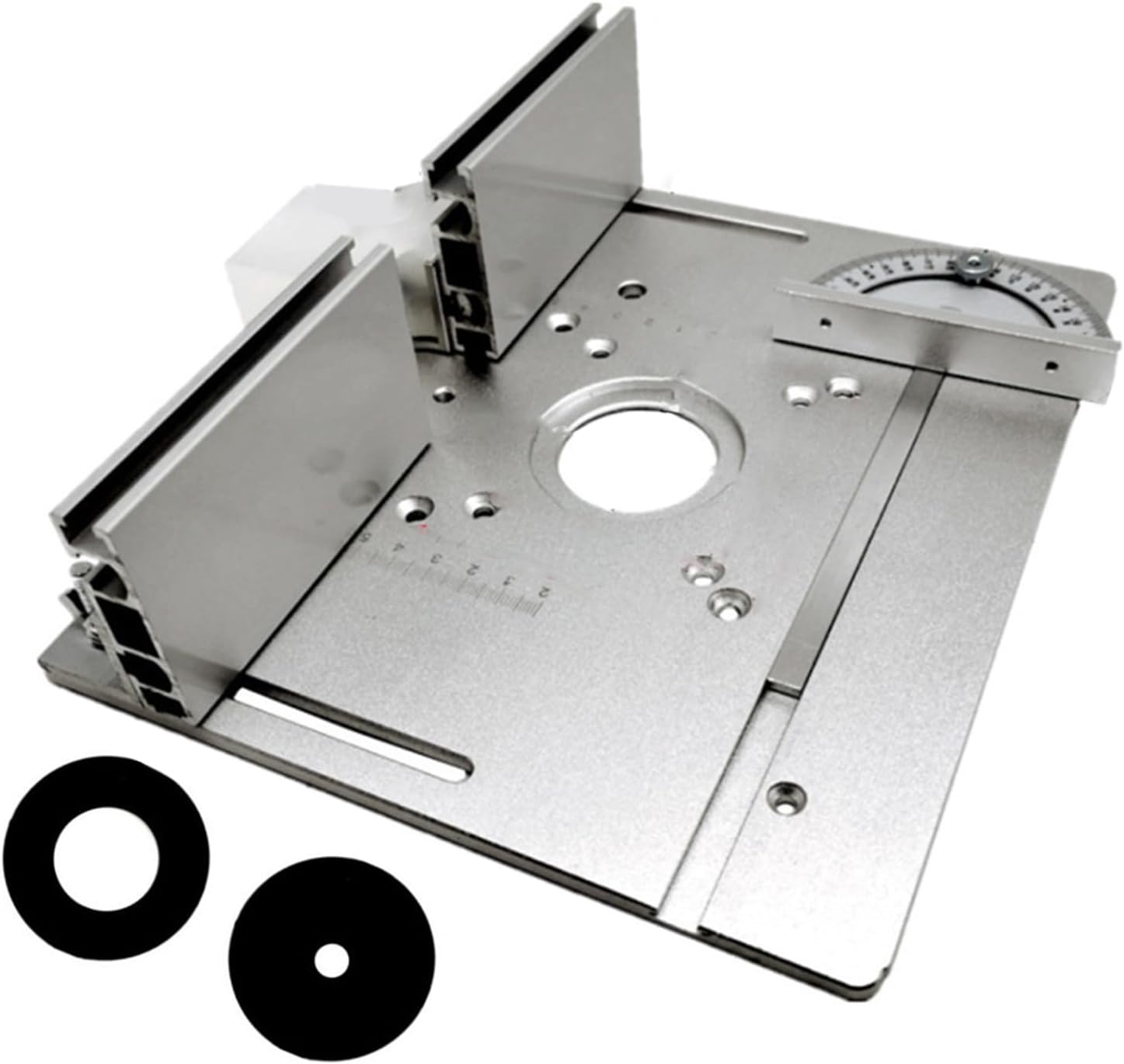 – Luocute Router Table Insert Plate, 2 in 1 Aluminum Woodworking Bench Flip Board with Scale, 180° Rotatable Ruler Adjustable Fence, 85x85 70x60 for Electric Router Trimmer