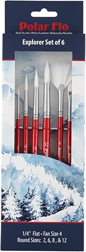 Creative Mark Polar-Flo - Juegos de pinceles para acuarela y pinceles individuales, pinceles de acuarela de cabello sintético blanco nítido para