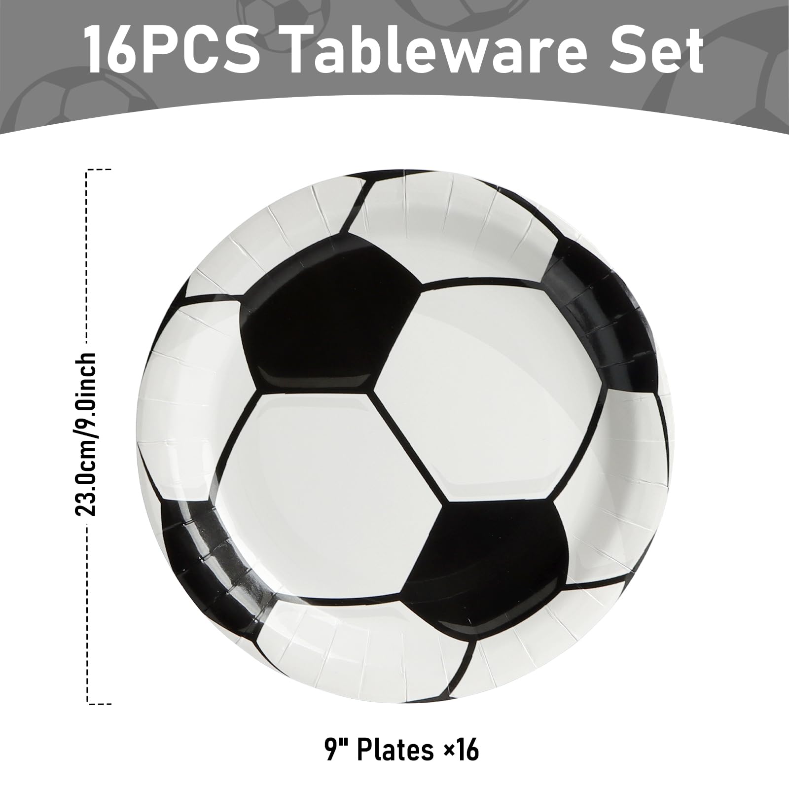 PARTY GO 16 Pcs 9" Paper Plates for Dinner and Dessert Football Disposable Plates Party Supplies Pack for Theme Soccer World Cup Decorations Serve 16 Guests - Image 2