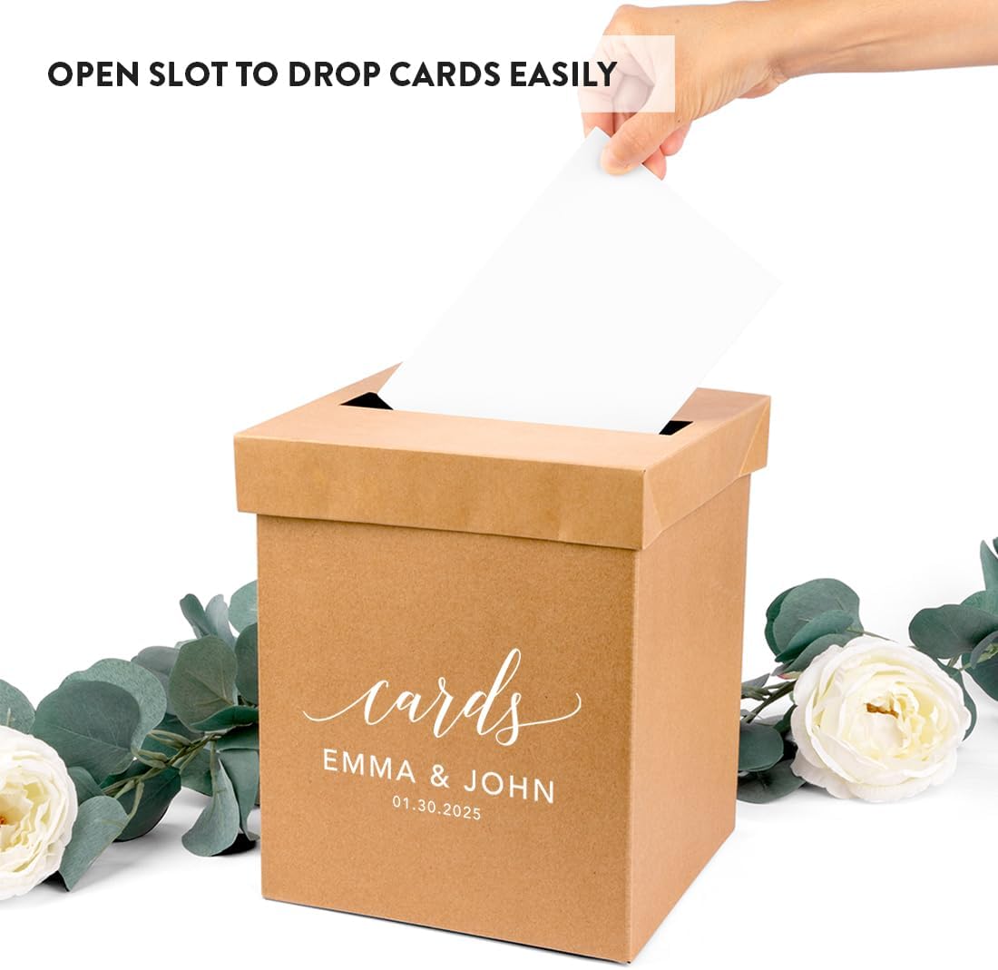 Andaz Press Personalized Sturdy Rustic Card Box for Wedding Natural Kraft with White Text Modern Minimal Custom Post Box Rustic Card Box for Country Wedding Decorations Reception 10x10x10 Inches