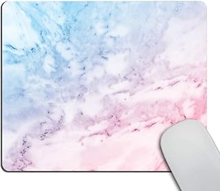 Wasach Marble Mouse Pad, Pastel Toned Cloudy Hazy Crack Lines Stained Antique Shabby Chic Design, Standard Size Rectangle Non-Slip Rubber Mousepad, Pale Blue Baby Pink