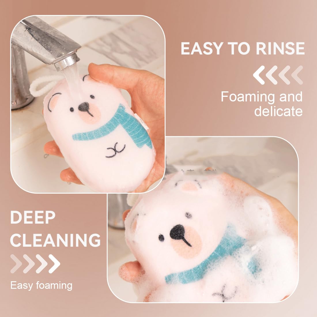 Spugne Da Bagno Per Neonati QOWIJEX - 2 Pezzi A Forma Di Gatto E Orso - Ultra Assorbenti E Lavabili - Foto 8