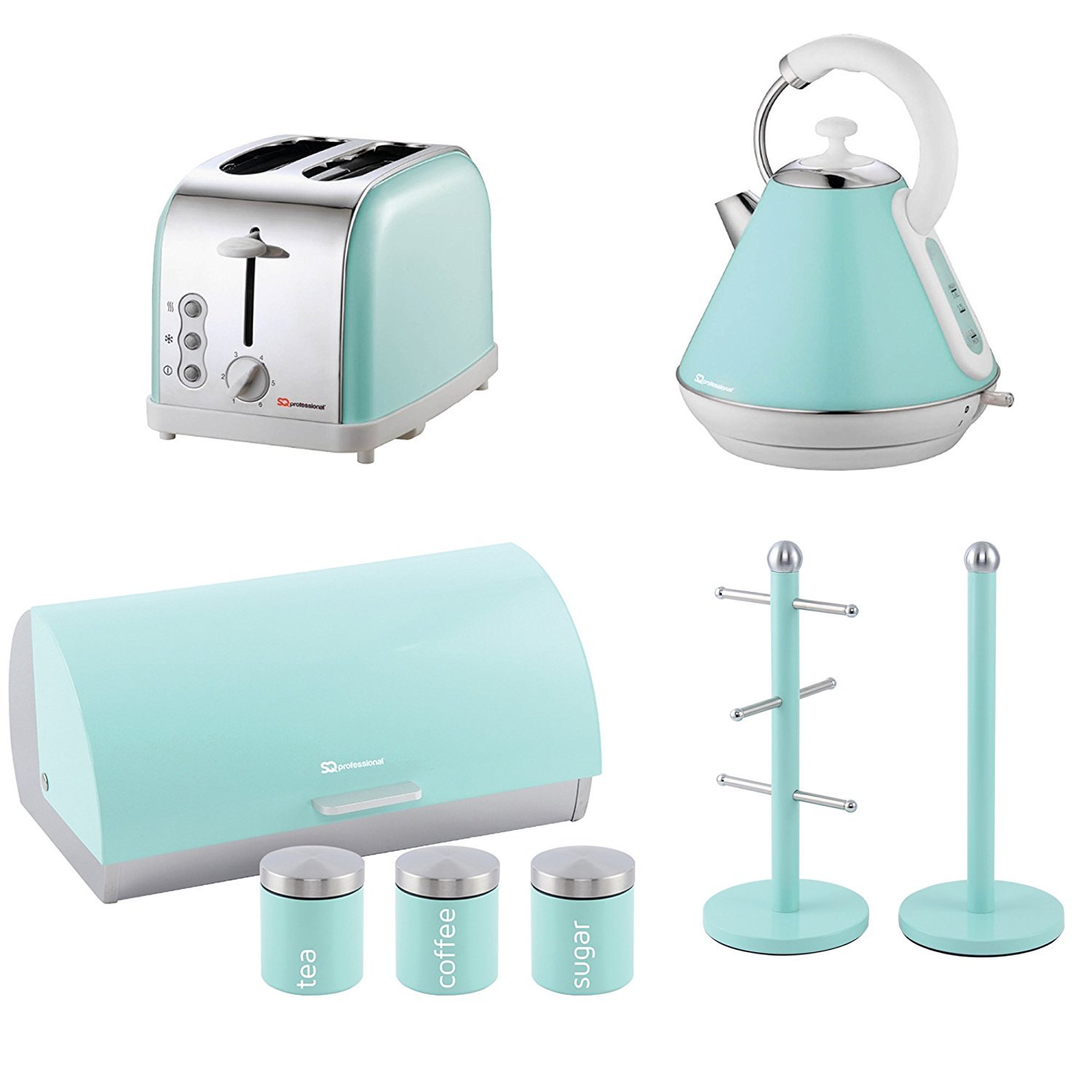 Matching Kitchen Set of Four items Toaster, Kettle, Bread bin and