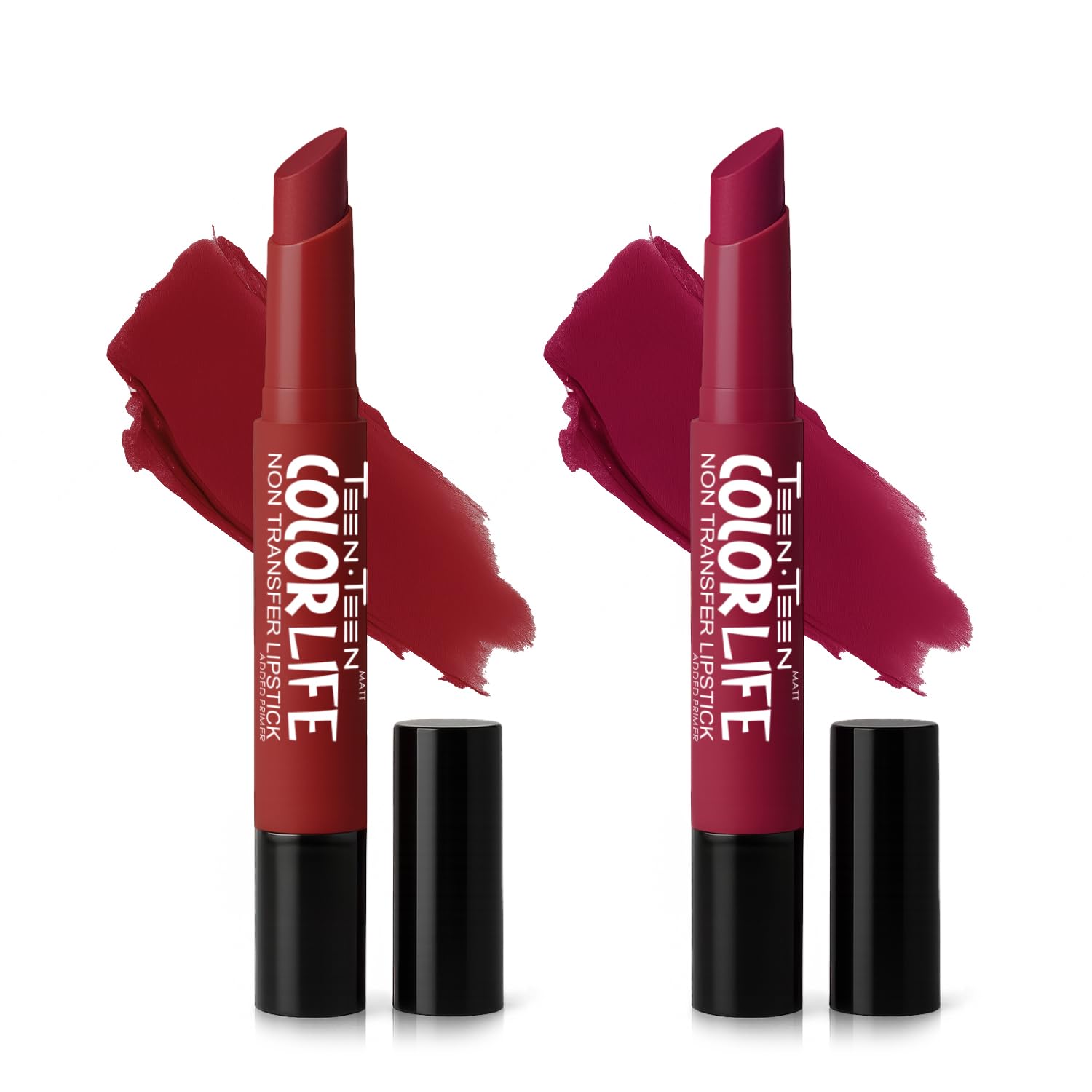 TEEN TEEN Color Life Nontransfer Crayon Lipstick |Matte Finish with Built-in Primer |Waterproof & Long Lasting Lip Color |Smudge-Proof, Fade-Resistant Formula |Combo Color (Red Wine, Pink Violet)