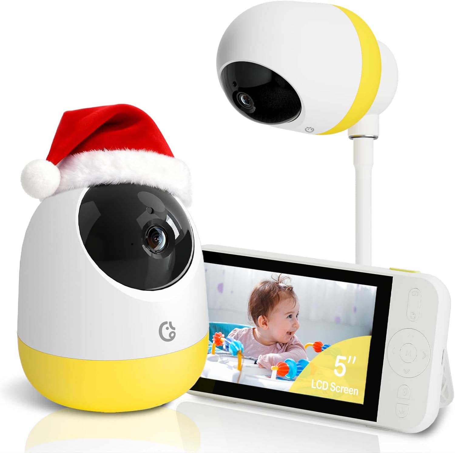 Ellie Pro Baby Monitor with Camera and Audio,5'' IPS 2K UHD Resolution,6000mAh Battery, Remote Pan-T