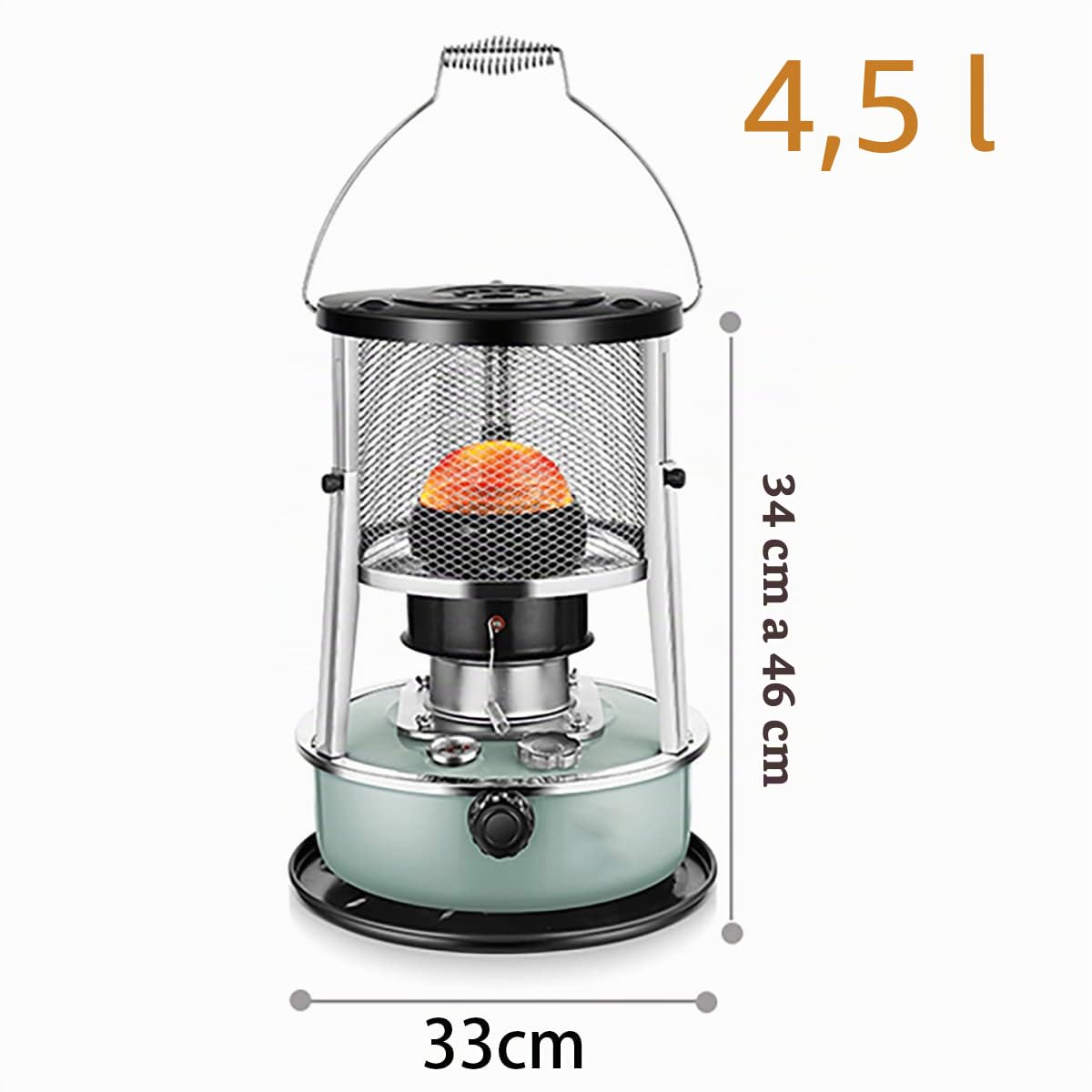 Estufa Parafina Interior, 9000 BTU/H Estufa De Parafina para Casa, Parafina para Estufas 4.5L, Terraza Cubierta De Campamento Interior Y Exterior,Negro,B