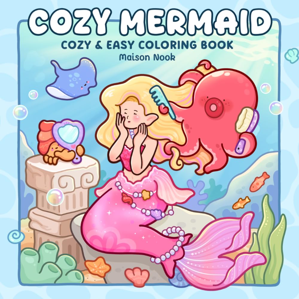 Cozy Mermaid: Coloring Book for Adults and Teens Featuring Enchanting Mermaids and Cute Sea Animals in Fantasy Ocean Scenes for Relaxation