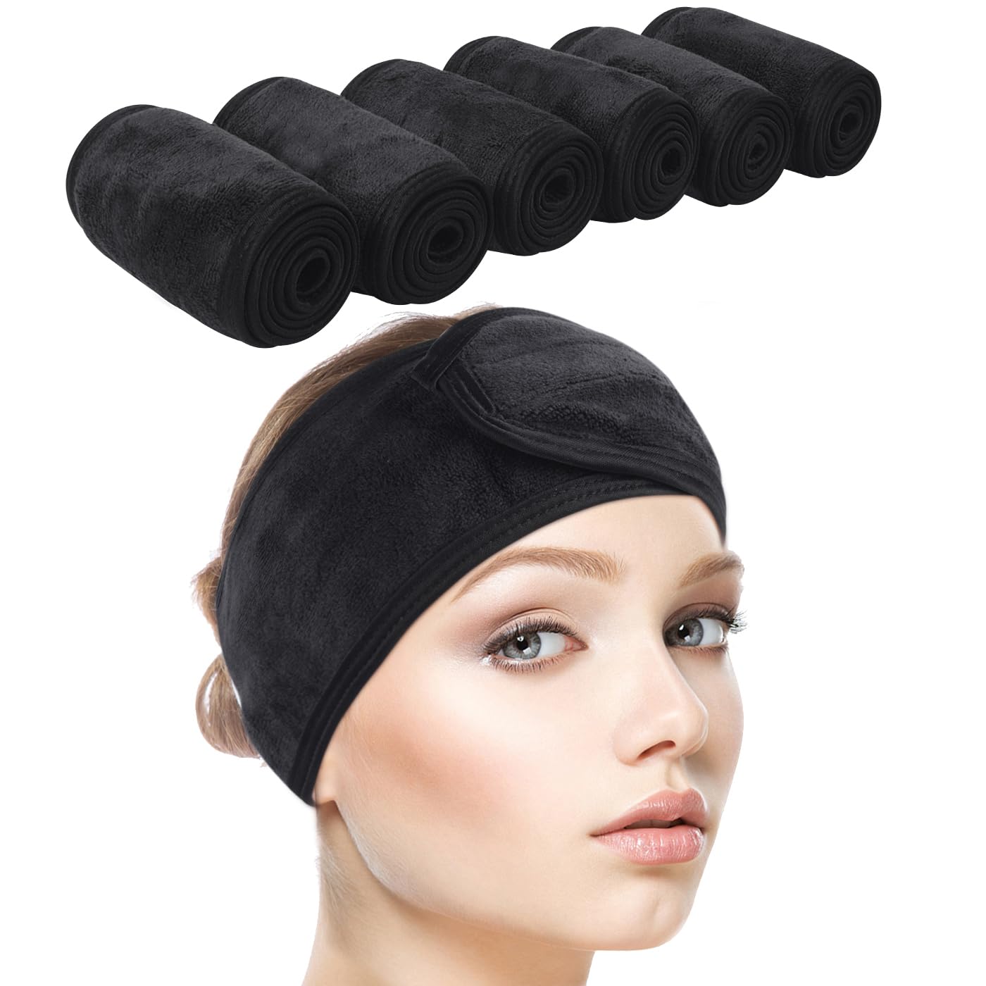 SINLAND Spa Headband for Women Ultra Soft Adjustable Makeup Hair Band with Magic Tape, Stretch Head Wrap for Bath, Shower, Facial Mask, Yoga