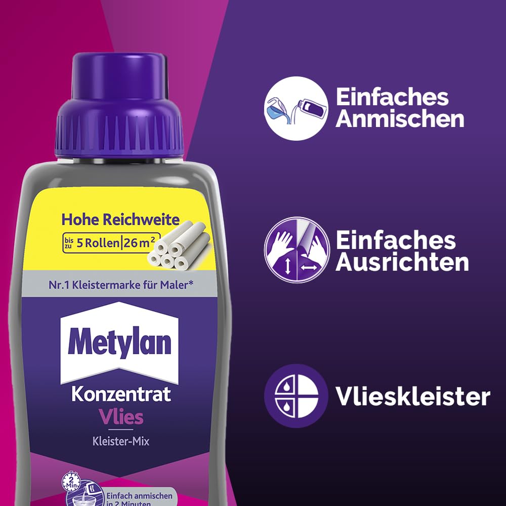 Metylan Vlies Fertigkleister Konzentrat, Tapetenkleister für Vliestapeten, starker & schnell mischbarer Kleister für den sofortigen Einsatz, 1x500g